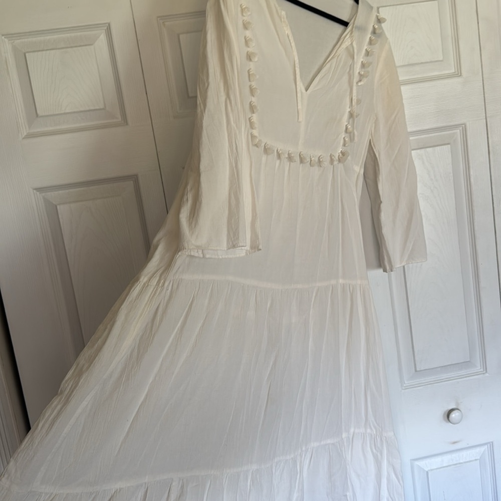 Madewell Laura caftan tried cover up  White Maxi Dress with Tassels - Picture 7 of 7